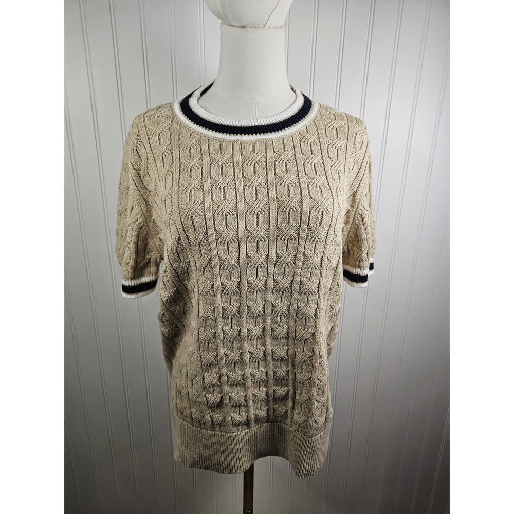 Tommy Hilfiger Beige Cable-Knit Sweater Women's Size L Preppy Nautical
